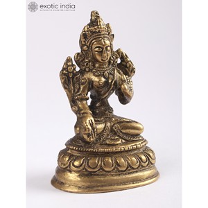 Petite sculpture de Tara blanche d'idole en laiton bouddhiste tibétaine de 4 pouces faite à la main - Product Image 4