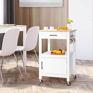 Isola e carrello da cucina con cassetto portaoggetti e 3 ganci, accessorio essenziale per la cucina - Product Image 4