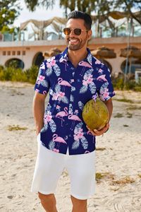 Chemises de plage élégantes pour hommes, mode estivale, imprimées, hawaïennes, décontractées, en coton et lin, à manches courtes, boutonnées, pour les vacances - Product Image 3