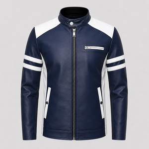 Veste de moto rétro en cuir véritable pour homme, style ancien, en cuir de vachette pleine fleur, coupe ajustée, col à revers, tendance décontractée - Product Image 1