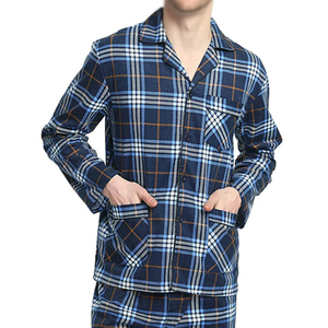 Ensemble de pyjama en coton à carreaux pour homme, manches longues, boutonnage frontal, vêtements de nuit décontractés d'automne, respirant, taille élastique, tissu tissé mi-lourd - Product Image 4