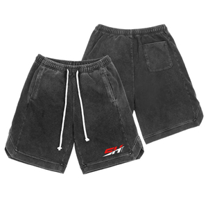 Pantalones Cortos Lisos para Hombre con Lavado Ácido, Ajuste Holgado Casual, Cordón Ajustable, Tacto Suave, Estilo Vintage - Product Image 1