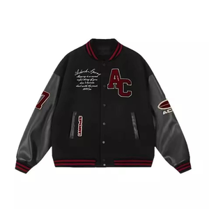 Blouson bomber urbain coupe ample – Gris anthracite foncé avec manches en cuir, épaules tombantes - Product Image 5