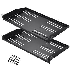 2 Pezzi Mensola per Rack Server 1U, Profondità 10"/254mm, Carico Massimo 50 Libbre, Montaggio a Parete Ventilato, Capacità 18U/22U - Product Image 1