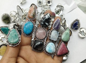 Anillos de Piedras Preciosas Naturales Mixtas al por Mayor, Anillos de Plata de Ley con Piedras Preciosas Mixtas de Diferentes Tamaños, Anillos de Boda para Regalo - Product Image 2
