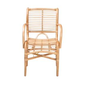 Minimalist Natural Rattan <b>Dining</b> Chair with Armrests Handcrafted Wicker <b>Armchair</b> with Slats for Modern Home Kitchen <b>Dining</b> Room - Product Image 3