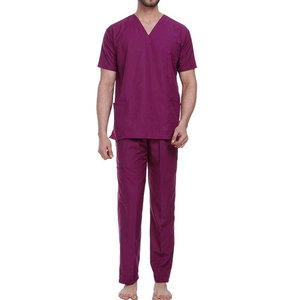 Ensemble de blouses médicales pour hommes, haut à manches courtes et col en V avec poches, pantalon droit, uniformes d'hôpital, mélange coton et polyester - Product Image 1