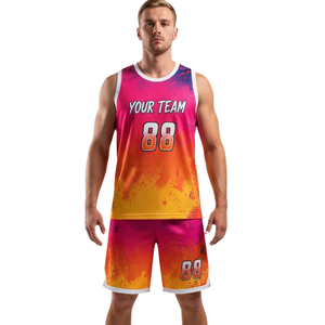 Conjunto de Uniforme de Baloncesto Gradient Splash para Hombre, Jersey sin Mangas con Cuello Redondo y Pantalones Cortos Holgados a Juego con Nombre del Equipo y Números de Jugador - Product Image 1