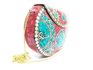 Firoja luxe artisanat indien femmes sacs à main mosaïque travail pierre soirée métal pochette concepteur enveloppe fronde épaule mariages - Product Image 6