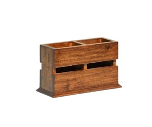 Acacia Wood Tabletop Cutlery <b>Caddy</b> with 2 Compartments Rustic Wooden Flatware Storage Organizer for Dining Table <b>Kitchen</b> Counter - Product Image 1