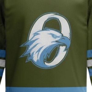 Camiseta Deportiva de Hockey sobre Hielo Sublimada en Verde Oliva y Azul para Hombre, Cuello en V, Manga Larga, Ropa Deportiva de Poliéster para Equipos - Product Image 4