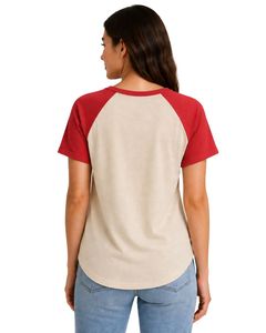 Customized Sand Beige And <b>Red</b> Raglan T Shirt For Women Casual Crew Neck Short Sleeve Soft Cotton Blend Summer Fashion Top - Product Image 2