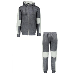 Conjunto Deportivo Personalizado para Hombre, Color Gris con Bloques de Color, Sudadera con Capucha y Cremallera de Manga Larga, Pantalones, Corte Regular, Ropa Casual de Otoño - Product Image 1