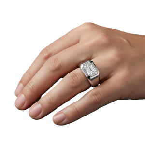 Anillo de sello al por mayor con diamante de laboratorio de corte esmeralda, anillo de oro macizo de 18K con engaste de bisel, anillo de boda minimalista - Product Image 5