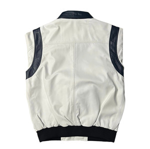 Blouson universitaire blanc en PU pour homme avec col et empiècements d'épaules en cuir marine, coupe classique, décontracté, pour l'automne, OEM ODM - Product Image 2