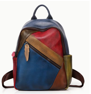Genuine Leather Solid Vintage <b>Backpack</b> with Large Capacity Adjustable <b>Strap</b> Zipper Closure Unisex Fashion Daily Use - Product Image 1