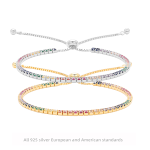 Rainbow Zircon Tennis <b>Bracelet</b> 925 Sterling Silver Adjustable Chain Bangle for Women Party Wedding Gift - Product Image 3