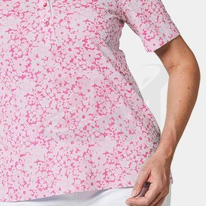 Camiseta Polo Rosa Estampada para Mujer, Ropa Casual de Manga Corta, Transpirable, Tejido 100% Poliéster - Product Image 4