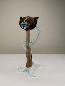 Figurine de chat en verre soufflé artisanal, ambre brun, yeux bleus, sculpture animale, 11 cm (4,33 po) - Product Image 3
