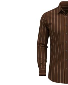 Camisa de Vestir Personalizada para Hombre, Color Marrón con Rayas Verticales, Corte Entallado, Botones, Manga Larga, Formal, Informal, para Oficina, Mezcla de Algodón, OEM Personalizado - Product Image 3