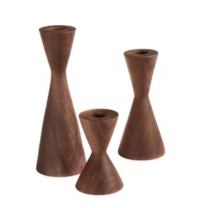 Wooden Candlestick Holder <b>Set</b> of 3 Tapered Shape Brown Finish For Home Decoration Handmade Vintage <b>Candle</b> Holders - Product Image 4