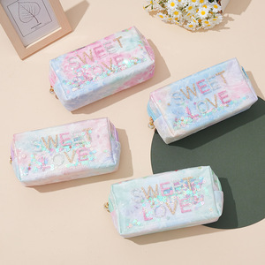 Sweet Love Embroidered Cosmetic Bag With Zipper Closure Portable <b>Makeup</b> <b>Case</b> Medium Size Lovely Style Textile Material - Product Image 5