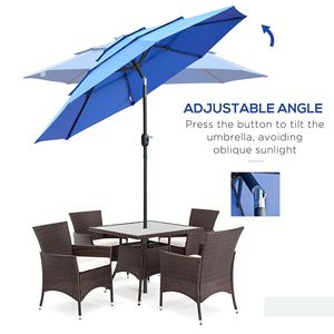 Ombrellone da Patio a 3 Livelli con Raggio di 2,7 m, Manovella e Pulsante di Inclinazione, Blu Scuro, per Terrazza e Giardino - Product Image 4