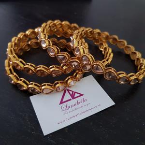 Gold Plated Stainless Steel Tear Drop Faux Stone Bangles - Product Image 1