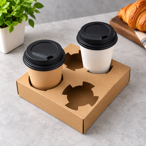 EcoRev ECO40 Porte-gobelets jetables en papier kraft biodégradable pour boissons chaudes, emballage à emporter, capacité pour deux gobelets, logo personnalisé - Product Image 5