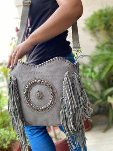 Nuevo estilo occidental pelo en piel de ante de piel con flecos bolso de alta calidad Boho mujeres piel cuero único medio Concho flecos bolsas - Product Image 2