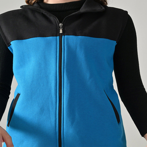 Chaqueta de Forro Polar con Bloques de Color para Mujer, con Capucha y Cierre Frontal, Azul y Negro, Manga Larga, para Otoño - Product Image 5