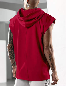 Débardeurs de sport à capuche pour hommes, avec cordon de serrage, pour l'été, musculation, coupe musclée, sans manches, pour la gym - Product Image 3