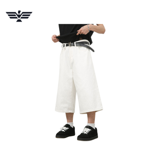 Pantalones Cortos de Mezclilla para Hombre, Cintura Alta, Lavado Claro, Transpirables, Ecológicos, Casuales, con Botones, Tejido de Punto, Pierna Ancha, Corte Recto - Product Image 6