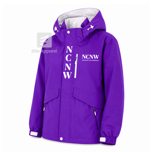 Veste coupe-vent et imperméable personnalisée NCNW Council, violette et blanche, en polyester, manches longues, fermeture éclair sur le devant, logo brodé - Product Image 2