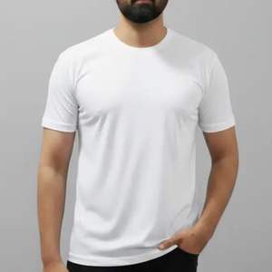 T-shirts de sport blancs pour hommes, séchage rapide, respirants, 95% polyester, 5% élasthanne, design uni - Product Image 1