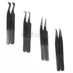 Pince à épiler pour extensions de cils en acier inoxydable plaqué plasma noir de qualité supérieure RMI, poignée diamantée, 4 pointes différentes - Product Image 5