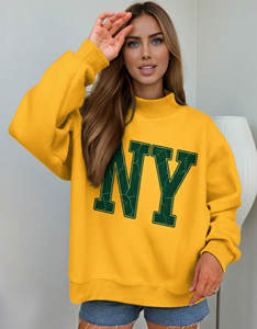 Custom <b>Top</b> Design Women's Winter Casual Solid 100% Cotton Fleece <b>Mock</b> <b>Neck</b> Embroidered Breathable Anti-Wrinkle Quick Dry Front - Product Image 2