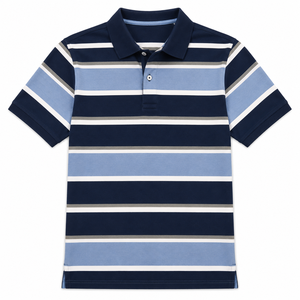 Chemise tricotée rayée pour homme, manches courtes, col, logo frontal, décontractée, mélange de coton, pour l'été, OEM ODM, vente en gros - Product Image 4