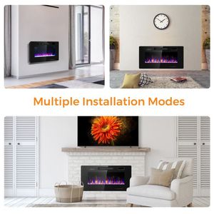 Caminetto Elettrico da Parete Ultra Sottile da 36 Pollici con Effetto LED, Design Moderno in Metallo e Vetro, Inserto Riscaldante per Interni, Opzioni EU/US - Product Image 2