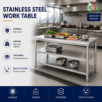 Table de travail en acier inoxydable robuste à 3 niveaux avec deux étagères inférieures, station de préparation de cuisine, restaurant, durable