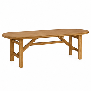 Table à manger ronde moderne en teck massif, imperméable, avec structure architecturale, 10 places - Product Image 1
