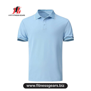Polo à manches courtes bleu clair pour homme, séchage rapide, tricoté, couleur unie, coupe décontractée - Product Image 3