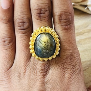 New Arrival Boho Brass Labradorite <b>Ring</b> Flower Design 18k Gold Plated <b>Ring</b> <b>Chunky</b> Statement Cock Tail Wholesale <b>Ring</b> For Women - Product Image 4
