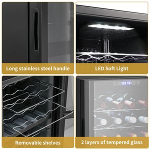 Enfriador de Vino de Doble Zona para 28 Botellas, Control de Temperatura Independiente, Refrigerador con Puerta de Vidrio Independiente para Bebidas y Vinos - Product Image 4
