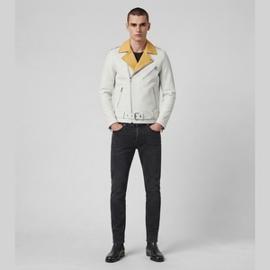Custom Unisex White & Yellow Biker Leather <b>Jacket</b> Motorcycle Zip Belted Fashion Coat Premium <b>Slim</b> <b>Fit</b> Moto <b>Jacket</b> for Unisex - Product Image 5
