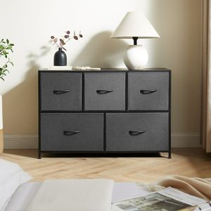 Commode de rangement en tissu à 5 tiroirs de 40 po de large pour chambre à coucher, cadre en métal gris - Product Image 1