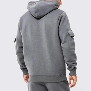 Survêtement gris à capuche pour homme, manches longues, décontracté, pour l'automne, avec poches latérales, coupe classique, couleur unie, en coton - Product Image 3