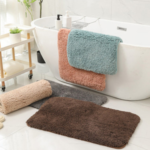 Minimalist Rectangle Chenille Bath Mat Solid Color With <b>Rubber</b> Backing Anti Slip For Bathroom <b>Floor</b> - Product Image 1