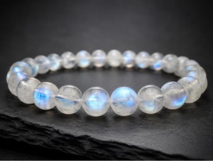 Bracelet extensible en pierre de lune arc-en-ciel naturelle de 6 mm avec éclat bleu, perles de pierres précieuses, bijoux faits à la main, fournisseur en gros - Product Image 1