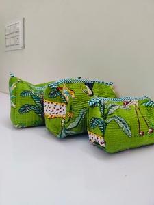 <b>Small</b> Storage Bag Hand Carry Cute Makeup Kit Bag Hand Block Printed Pure Cotton Pouch Bags Portable Makeup Pouch - Product Image 1